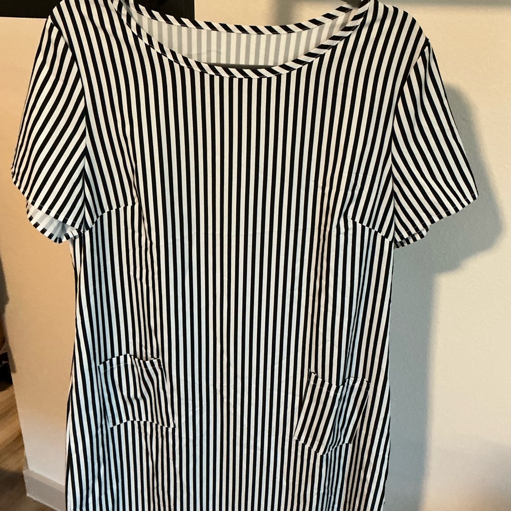 SHEIN Black and White Striped Asymmetrical Dress